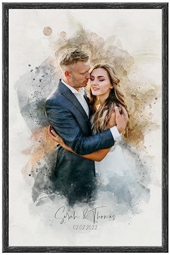 Dein Foto als Aquarell/personalisiertes Portrait/einzigartiges Geschenk/Familie, Partner oder Haustier/als Poster, gerahmtes Bild oder Leinwand (Bild im Rahmen, 30x20cm) von Generisch