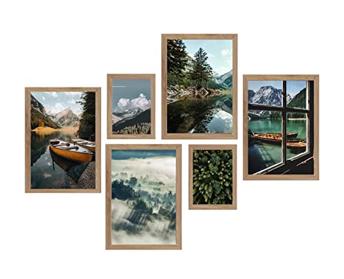 Deko Poster Set mit 6 Bildern stilvolle Natur Home Dekoration im Berge Wandern See Stil für Schlafzimmer und Wohnzimmer | Poster Berg Gipfel | Bilder Wald Bäume (Format 4xA4, 2xA5 - Ohne Rahmen) von Generisch