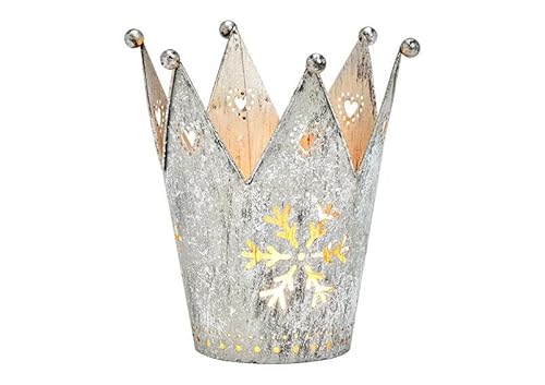 Deko Weihnachten Teelichtglas Windlicht Krone, aus Metall, 13 cm hoch, 12 cm Durchmesser von Generisch
