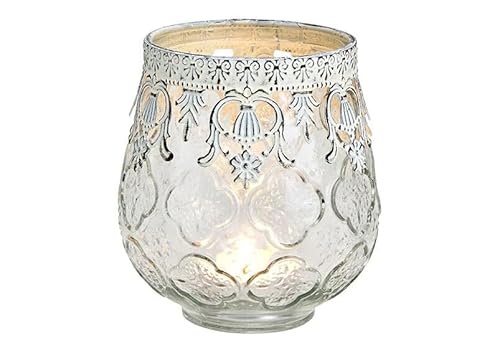 Deko Weihnachten Teelichtglas Windlicht Marokko, 1 Stück aus Glas mit Metallrand, 11 cm hoch, 10 cm Durchmesser Deko Weihnachten Teelichtglas Windlicht Marokko, 1 Stück aus Glas mit Metallrand, 11 cm hoch, 10 cm Durchmesser von Generisch