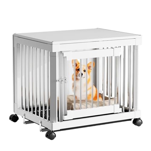 Dekorativer Hundekäfig-Endtisch mit abnehmbarem Tablett und Rädern für den Innenbereich, ideal für kleine bis mittelgroße Hunde von Generisch