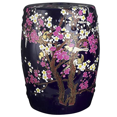 Dekorativer Keramikhocker mit Vintage glasierter Blume und ausgehöhltem Vogel-Design für Wohnzimmer, Balkon und Garten von Generisch