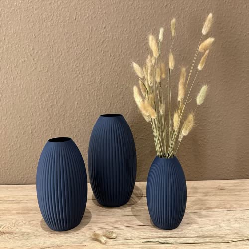 Dekovase 3D Vase Bodenvase Vase für Pampasgras Trockenblumen (Set (alle 3 Vasen), Navyblau) von Generisch