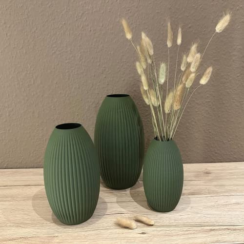 Dekovase 3D Vase Bodenvase Vase für Pampasgras Trockenblumen (Set (alle 3 Vasen), Olivegrün) von Generisch