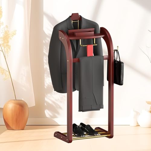 Deluxe Anzugständer mit Tablett und Hosenbügel, Massivholz Anzugständer mit Krawattenbügel, platzsparender Organizer für Schlafzimmer, Büro oder Badezimmer von Generisch