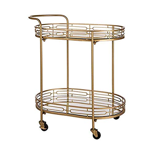 Deluxe Ovaler Tee-Servierwagen aus Metall mit Spiegelglasplatte, 2-stöckiges Design für Küche und Esszimmer, Rollräder Deluxe Ovaler Tee-Servierwagen aus Metall mit Spiegelglasplatte, 2-stöckiges Design für Küche und Esszimmer, Rollräder von Generisch