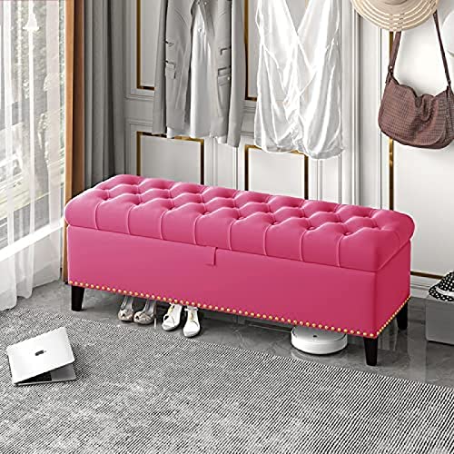 Deluxe Sitzbank mit Stauraum, Samt, stilvoller Fußhocker mit Knöpfen, Blau und Rosa, Rot, 100 x 40 x 45 cm und 120 x 40 x 45 cm, perfekt als Heimdekoration und platzsparend von Generisch