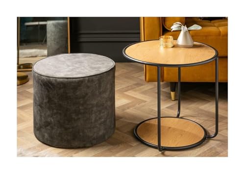 Design Couchtisch Studio 55cm Eichenoptik mit Sitzhocker aus Samt Wohnzimmertisch Tisch Sofatisch von Generisch