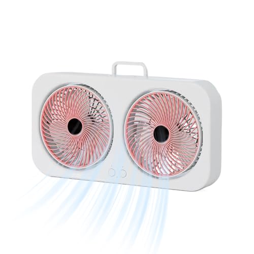 Desk Fan, Double Head Fan, 14.53x7.95in Portable Hangable Quiet Running Device, Authentic Adjustable Airflow Design, Usb Rechargeable Cooler for Camping Travel Dorm Use von Generisch