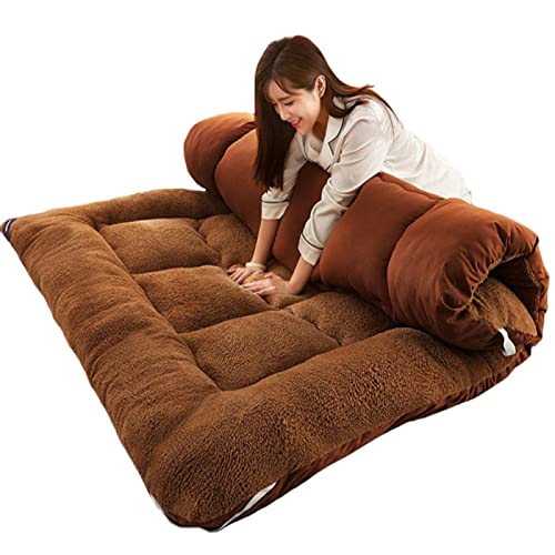 Dicke, tragbare Futon-Matratze, weiche japanische Rollmatte, faltbar, Doppelbett, Einzelbett, Queen-Size-Bett, bequeme braune Isomatte (180 x 220 cm) von Generisch