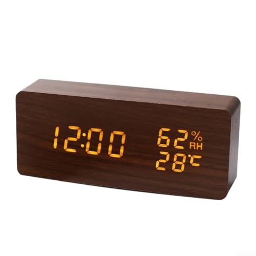 Digitale LED-Anzeige, Uhr, Temperatur- und Luftfeuchtigkeitsmonitor, Sprachaktivierung mit USB-Kabel, Batteriebetrieb, Uhrzeit, Datumsanzeige (B) von Generisch