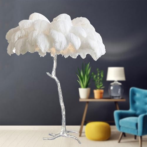 Dimmbare Stehlampe mit natürlichen Straußenfedern, modernes silberfarbenes Stehlicht mit Federschirm für Schlafzimmer, Wohnzimmer, Kinderzimmer, elegante Heimdekor-Beleuchtung Dimmbare Stehlampe mit natürlichen Straußenfedern, modernes silberfarbenes Stehlicht mit Federschirm für Schlafzimmer, Wohnzimmer, Kinderzimmer, elegante Heimdekor-Beleuchtung von Generisch
