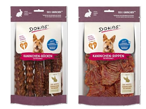 Dokas-Dog Kaninchen-Mix | Leckerli Bundle aus Kaninchen-Rücken 120g & Kaninchen-Rippen 100g | herzhafter Belohnungssnack für Hunde von Dokas
