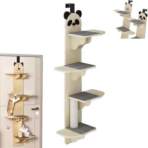 Door Mounted Cat Tree, 4-Levels Over Door Cat Climber for Indoor Cats, Multi Level Hanging Mounted Vertical, Space Saver Cats Shelf with Scratching Post, Pads (Panda) von Generisch