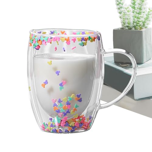 Doppel-Kaffeetassen, Doppelwandige Kaffeetassen,Ästhetische transparente Bierkrug 350ml | Leichte hitzebeständige Tasse für Frauen und Mädchen, heiße und kalte Getränke von Generisch