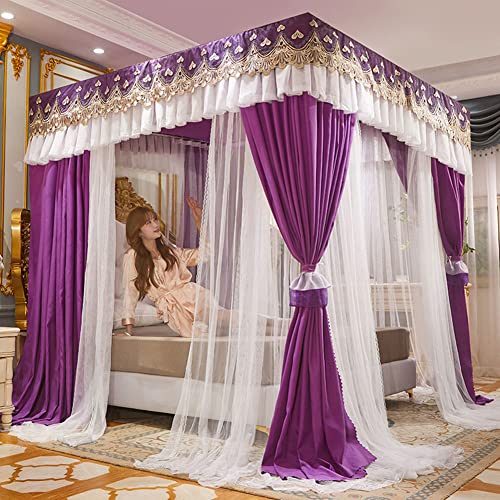 Doppellagige Netz-Prinzessinnen-Betthimmel-Vorhänge für Mädchen, Einzel-/Kingsize-Bett mit Rahmen – Set mit 4 Poster-Betthimmel, Farbe: Lila, Größe: 180 × 200 × 200 cm Doppellagige Netz-Prinzessinnen-Betthimmel-Vorhänge für Mädchen, Einzel-/Kingsize-Bett mit Rahmen – Set mit 4 Poster-Betthimmel, Farbe: Lila, Größe: 180 × 200 × 200 cm von Generisch