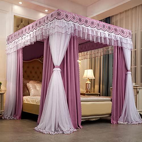 Doppellagige Netz-Prinzessinnen-Betthimmel-Vorhänge für Mädchen, Einzel-/Kingsize-Bett mit Rahmen – Set mit 4 Poster-Betthimmel, Farbe: Rosa 1, Größe: 150 × 200 × 200 cm von Generisch