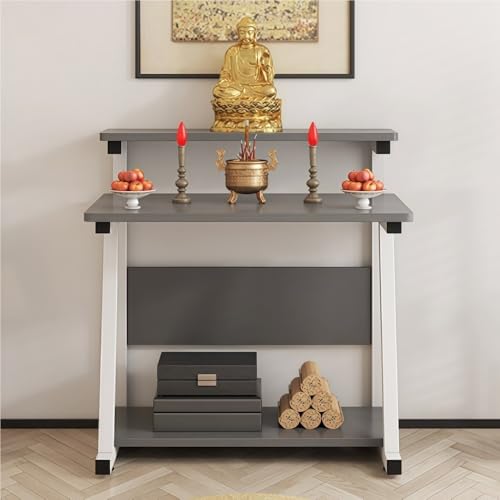 Doppelschichtiger buddhistischer Altartisch für Meditation und Gebet, Pooja-Schrank mit Stauraum für Heimschrein oder Wohnzimmer von Generisch