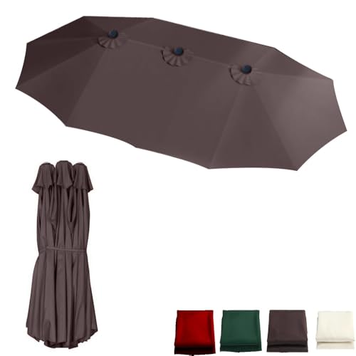 Doppelsonnenschirm Ersatzbezug 460x270cm – 12 Rippen Schirmbezug Aus Polyester– Schirmbezug Für Doppelschirm – Wasserdicht – Ersatzdach Für Garten, Terrasse & Pool-4.6m x 2.7m (15'x9')||Coffee von Generisch