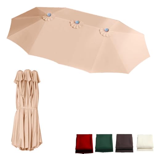 Doppelsonnenschirm Ersatzbezug 460x270cm – 12 Rippen Schirmbezug Aus Polyester– Schirmbezug Für Doppelschirm – Wasserdicht – Ersatzdach Für Garten, Terrasse & Pool-4.6m x 2.7m (15'x9')||Khaki von Generisch
