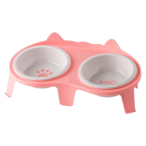 Doppelte Katzenfutternäpfe,Katzenfutter- Wassernapf-Set - Keramik-Napf-Set | Katzennapf für den Innenbereich mit Ständer, erhöhter, geneigter Napf mit Haken und Wasserspender für Katzen und Welpen von Generisch