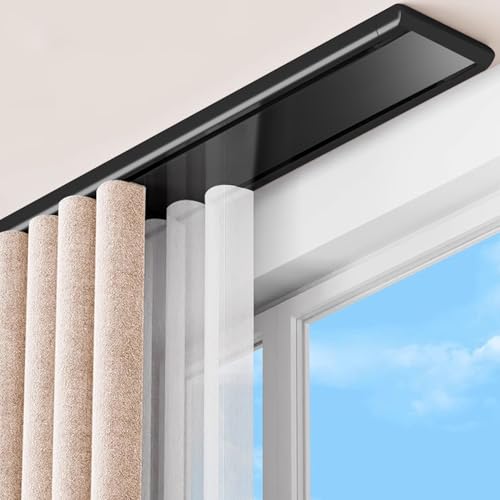 Doppelte Vorhangschiene, 3,8 m, schwarz, geräuschlose Aluminium-Deckenschiene für Wohnzimmer und Schlafzimmer, einfache Installation, Raumteiler und stilvolles Design Doppelte Vorhangschiene, 3,8 m, schwarz, geräuschlose Aluminium-Deckenschiene für Wohnzimmer und Schlafzimmer, einfache Installation, Raumteiler und stilvolles Design von Generisch