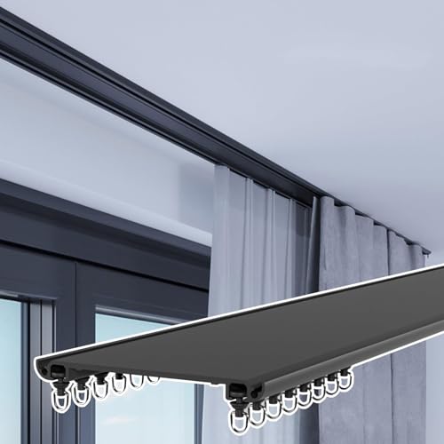 Doppelte Vorhangschiene, Deckenmontage, robuste Metallstange für Erkerfenstervorhänge, zuschneidbar von Generisch