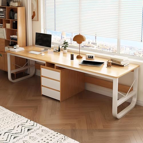 Doppelter Gaming-Schreibtisch, großer Zwei-Personen-Arbeitsplatz mit Schubladen, Schreib- und Arbeitszimmertisch aus Holz für Heimbüro, langer Schreibtisch für kollaborative Nutzung von Generisch