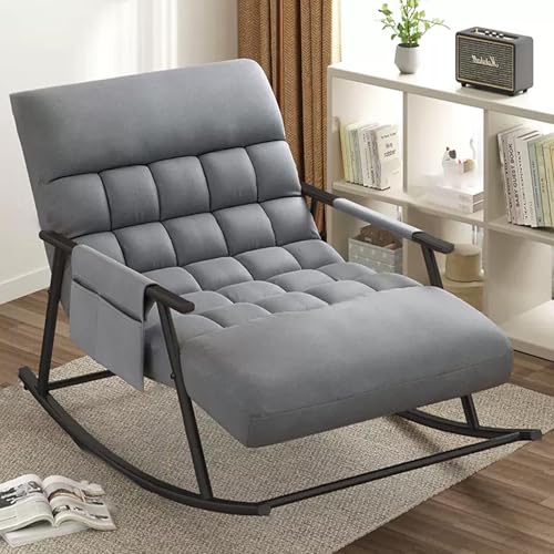 Doppelter bequemer, atmungsaktiver Schaukelstuhl, modern, mit weichem Kissen, Zero Gravity, Gartenliege, verstellbarer Winkel und Seitentaschen, Grau + Schwarz von Generisch