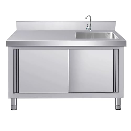 Doppeltüriger Edelstahl-Waschbeckenschrank mit Wasserhahn, freistehend, Küchenspüle, großer Stauraum, 100 x 50 x 80 cm, robuste Plattform für den Heimgebrauch von Generisch