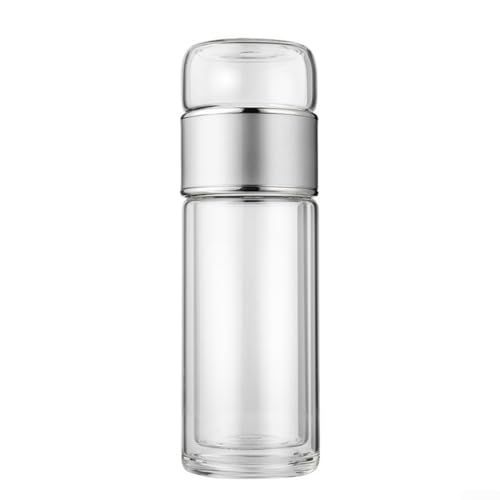 Doppelwandige Glas-Teetasse mit Teesieb, 360 ml, 420 ml, 450 ml, wärmeisolierter Becher für losen Tee zu Hause, im Büro, rot oder silber (silber-450 ml) von Generisch