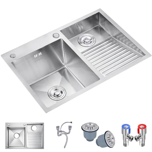 Doppelwaschbecken Küchenspüle Edelstahl 304 Wäschespüle Multifunktional Barspüle mit Ablaufsystem Langlebig Badspüle mit Arbeitsfläche Modernes Design von Generisch