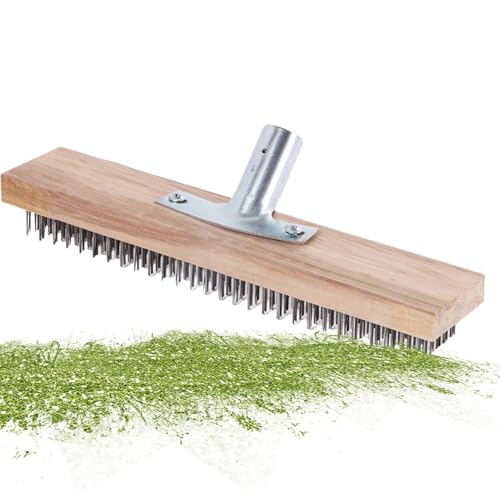 Drahtbesen Mit Stiel | Stahlbesen Unkraut Aus Edelstahl | 30 cm Lange Stahldrahtbesenkopfbürsten Mit Steifen Borsten Und Holzgriff | Zum Entfernen Von Gartenmoos Und Hartnäckigen Flecken von Generisch