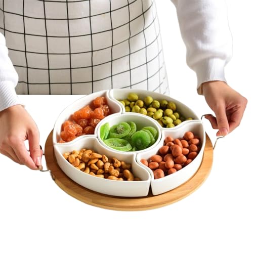 Dreh-Snacktablett,Unterteiltes Dreh-Serviertablett Mit Griff - Abnehmbarer 5-Fach Spender Snackorganizer Trockenobst Aufbewahrung Für Picknick Camping Partys Thanksgiving Weihnachten von Generisch