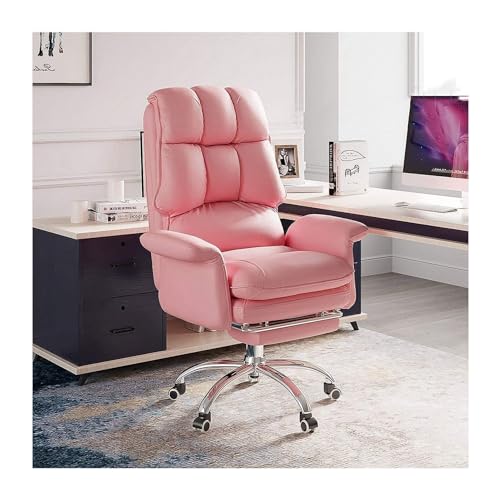 Drehbarer Bürostuhl, neigbar, hohe Rückenlehne, mit Fußstütze und modernem PU-Leder – Chefsessel für gewerbliche Zwecke (Farbe: Rosa) von Generisch