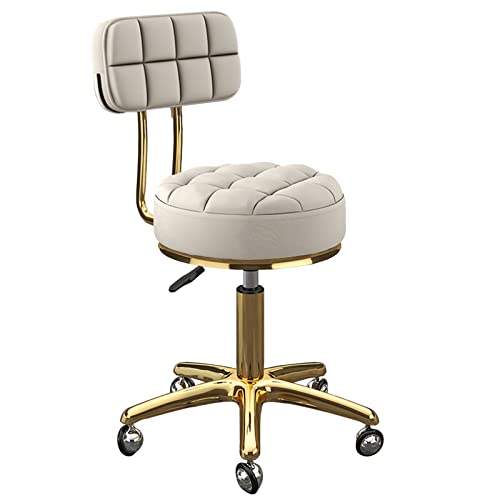 Drehbarer Rollhocker mit Rollen, höhenverstellbarer Drehstuhl, Sitz und Rückenlehne aus PU-Leder, Titan-Gold-Basis mit Globus-Rädern, ideal für Salon- und Ankleidetheken von Generisch