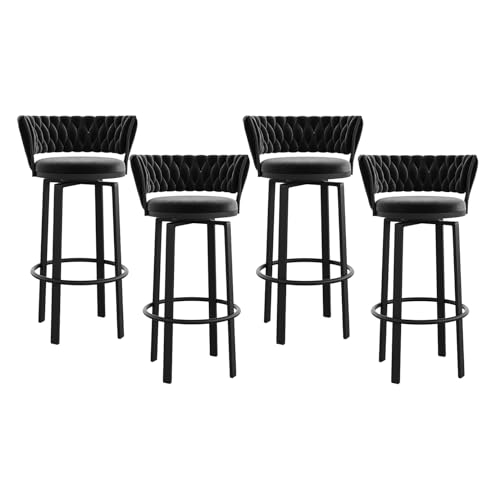 Drehbares Barhocker-Set mit gewebter Rückenlehne und Fußstütze, moderne Metallbeine für Kücheninsel oder Cafés von Generisch