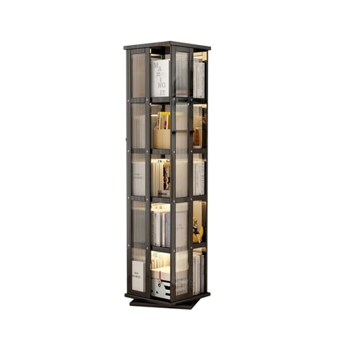Drehbares Bücherregal – Modernes, multifunktionales freistehendes Aufbewahrungsregal, schwarz, Boden-Bücherregal für Wohnzimmer, schlichtes mehrschichtiges Design (klein) von Generisch