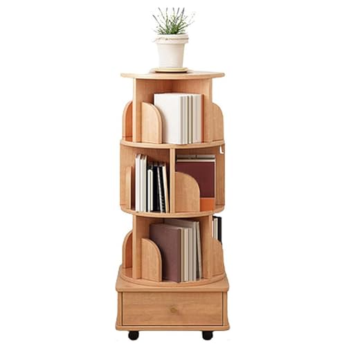 Drehbares Bücherregal mit 3 Etagen mit Schublade und drehbaren Rädern, brauner Holzbodenständer, platzsparendes Aufbewahrungsregal für Zuhause und Büro, stilvolles drehbares Design Drehbares Bücherregal mit 3 Etagen mit Schublade und drehbaren Rädern, brauner Holzbodenständer, platzsparendes Aufbewahrungsregal für Zuhause und Büro, stilvolles drehbares Design von Generisch