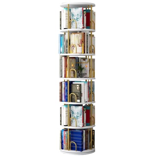 Drehbares Bücherregal mit 6 Etagen, für Schlafzimmer und Wohnzimmer, stapelbar, drehbar, 360° drehbar, für Arbeitszimmer von Generisch