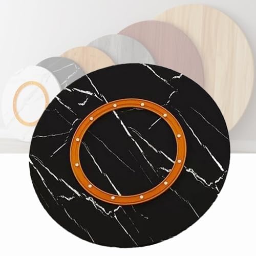 Drehbares Tablett aus Massivholz, robust, rund, Servierplatte für Esstisch und Küche, großer Drehteller mit schwarzen Streifen (80 cm), perfekt für Unterhaltung von Generisch