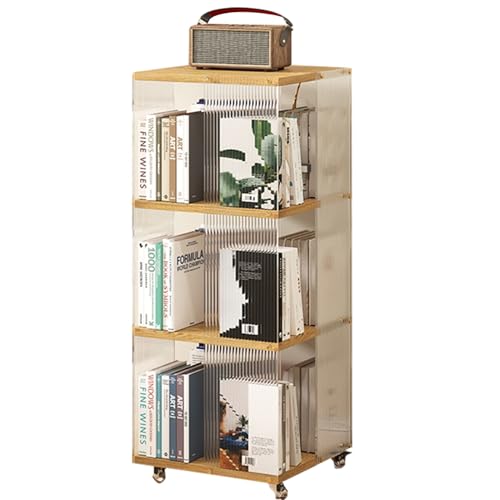 Drehbares mehrstöckiges Bücherregal, bewegliches 3D-Design, platzsparend, langlebig, dickes Material, stabile Tragkraft, ideal für enge Räume (Rippel und Holzfarbe, 96 x 40 cm) von Generisch