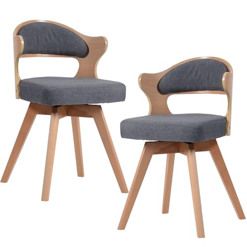 Drehstuhl Esszimmerstühle 2er Set Holz Küchensessel mit Gepolsterter Leinenpolsterung für Wohnzimmer & Schlafzimmer Stilvolles & Komfortables Design von Generisch
