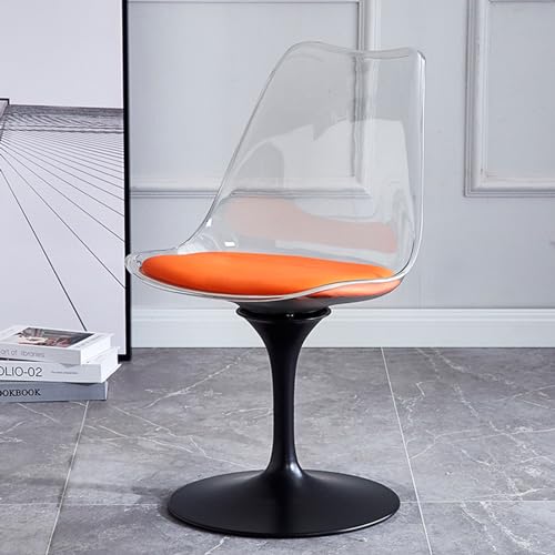 Drehstuhl mit Acrylsitz und PU-Lederkissen, armloses Design für Küche, Bar, Schlafzimmer, Wohnzimmer – schwarzer Sockel, Bürostuhl von Generisch