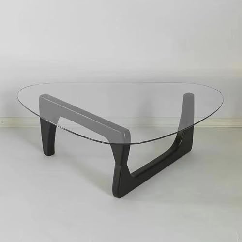 Dreieckiger Beistelltisch aus massivem Eichenholz und gehärtetem Glas – minimalistischer, moderner geometrischer Beistelltisch mit Einsteck- und Zapfen-Tischlerei für Wohnzimmer, kleiner Raum von Generisch