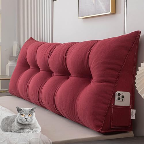 Dreieckiges Kopfteilkissen, Doppelbett, XL, für Schlafsaal, Queen-Size-Bett, Keilkissen mit abnehmbarem Bezug, Nackenrolle, dreieckige Rückenlehne (Rot, 200 cm) von Generisch