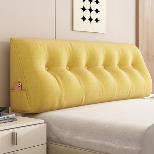 Dreieckiges Kopfteilkissen, Lesekissen für Bett, abnehmbare Sofa-Rückenlehne mit Seitentasche, Gelb, 120 x 50 x 20 cm, perfekt für Komfort und Unterstützung in Ihrem Schlafzimmer oder Wohnzimmer von Generisch