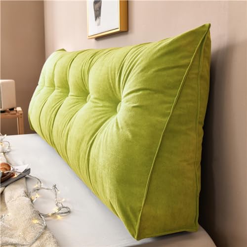 Dreieckiges Lesekissen mit abnehmbarem Bezug, grünes Keilkissen für Bett und Sofa, stützende Schaumstoff-Rückenlehne, ideal für Schlafzimmer, Komfort (Größe: 180 x 20 x 50 cm) von Generisch