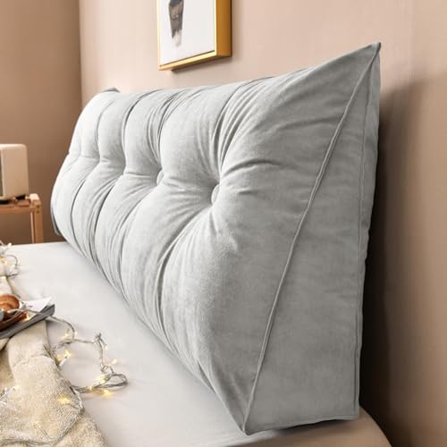 Dreieckiges Lesekissen mit abnehmbarem Bezug und Holzstütze, einfarbiges Keilkissen für Bett, Sofa, Schlafzimmer, Grau, 150 x 20 x 50 cm, ideal für Komfort und Haltungsunterstützung Dreieckiges Lesekissen mit abnehmbarem Bezug und Holzstütze, einfarbiges Keilkissen für Bett, Sofa, Schlafzimmer, Grau, 150 x 20 x 50 cm, ideal für Komfort und Haltungsunterstützung von Generisch