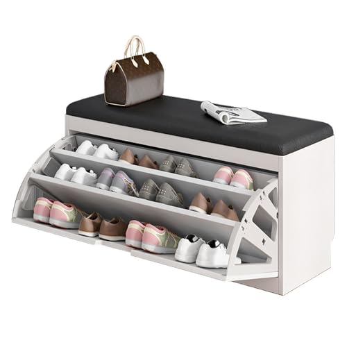 Dreifach klappbare Schuhbank mit gepolstertem Sitzkissen, modernes Schuhregal und versteckter Schrank für Flur, Schlafzimmer, Schlamm – Schwarz, 100 × 30 × 48 cm Dreifach klappbare Schuhbank mit gepolstertem Sitzkissen, modernes Schuhregal und versteckter Schrank für Flur, Schlafzimmer, Schlamm – Schwarz, 100 × 30 × 48 cm von Generisch